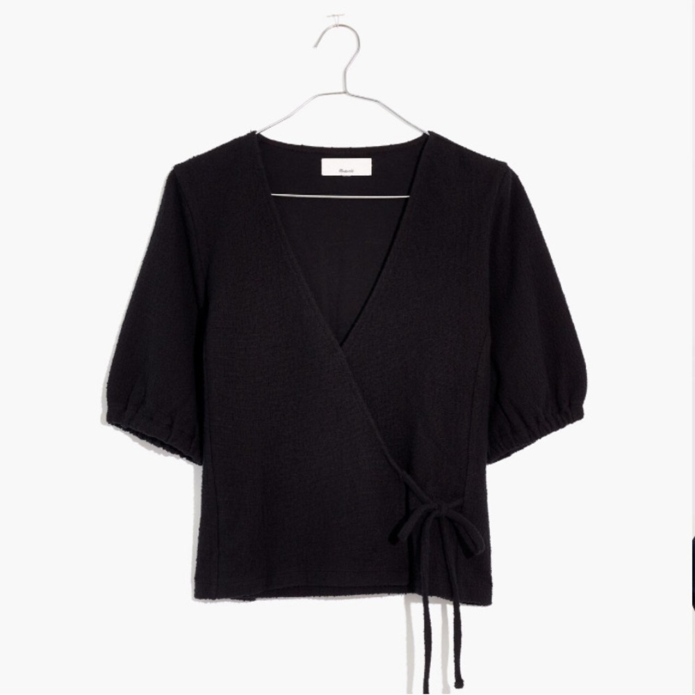 Madewell texture & thread puff sleeve tie wrap top